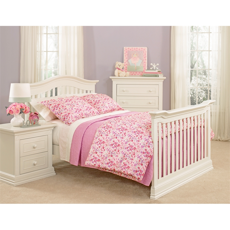 Pemberly Row Traditional Wood Full Bed Conversion Kit in Glaze White