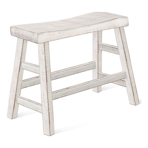 Pemberly Row 24&quot Farmhouse Mahogany Wood Bench in White Sand