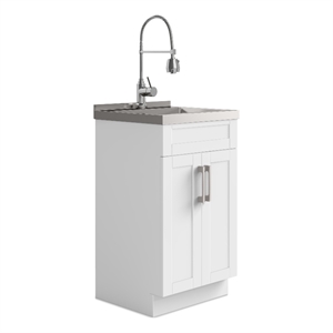 Pemberly Row 20&quot WD Metal Laundry Cabinet w/ Faucet&Stainless Steel Sink - White