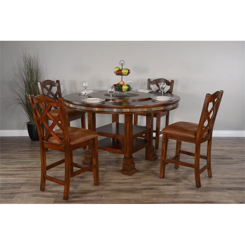 Pemberley Row Mahogany Brown Round Dining Table Slate Inlays 60