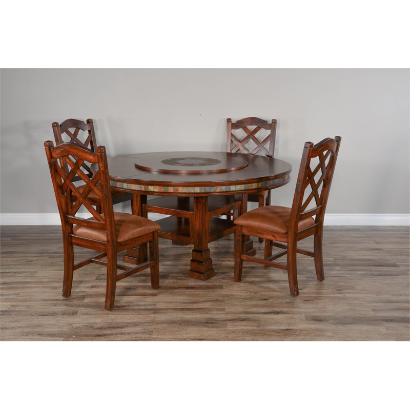 Pemberley Row Mahogany Brown Round Dining Table Slate Inlays 60