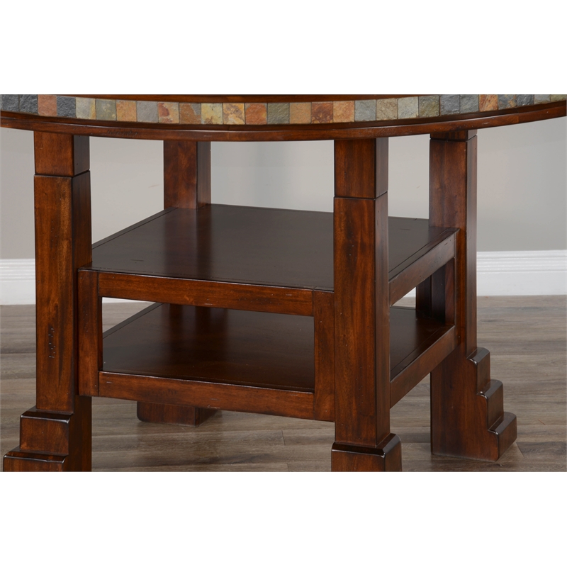 Pemberley Row Mahogany Brown Round Dining Table Slate Inlays 60