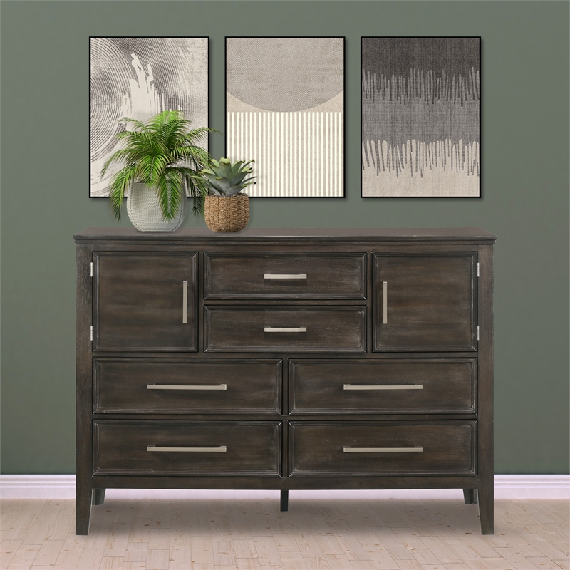 Pemberly Row Contemporary Solid Wood Dresser with Doors in Nutmeg Gray
