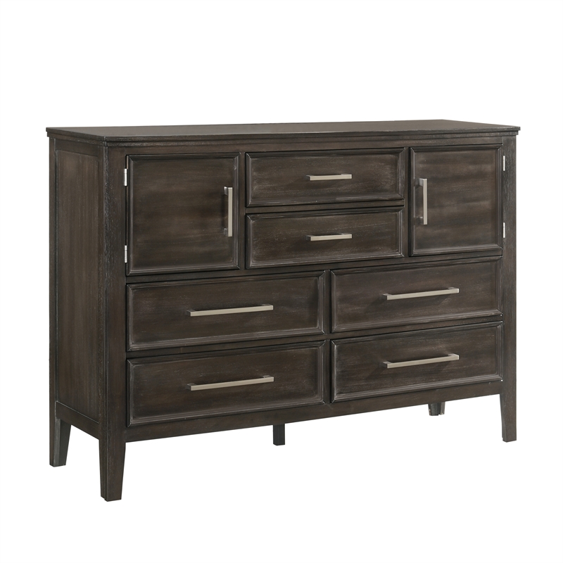 Pemberly Row Contemporary Solid Wood Dresser with Doors in Nutmeg Gray