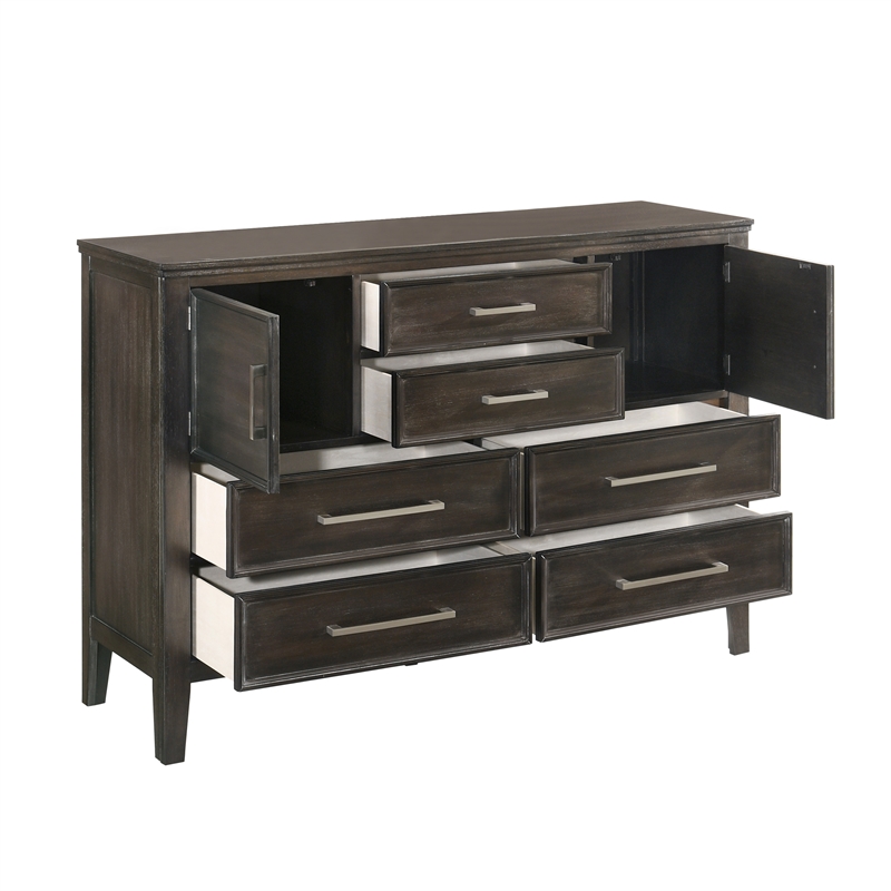 Pemberly Row Contemporary Solid Wood Dresser with Doors in Nutmeg Gray