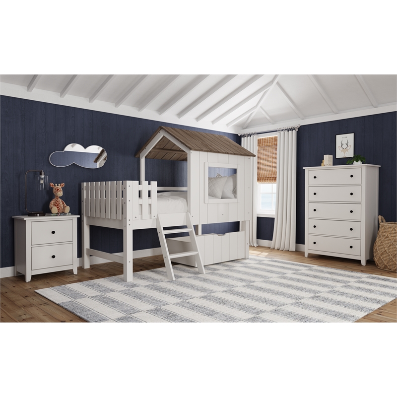Pemberly Row Farmhouse Solid Hardwood Nightstand in Cream Finish
