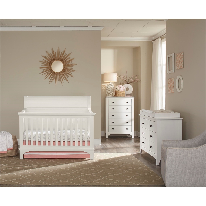 Pemberly Row Farmhouse Wood Toddler Guard Rail in Sea Shell White