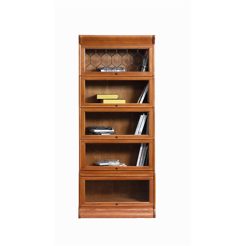Pemberley Row Wood Cherry Bookcase Rectangular Leaded Glass 78