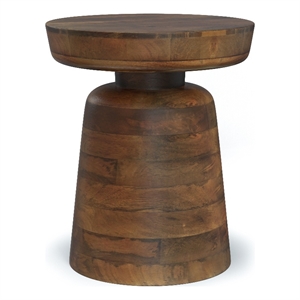Pemberly Row Solid Wood 16&quotW Round Rustic Accent Table in Walnut Brown