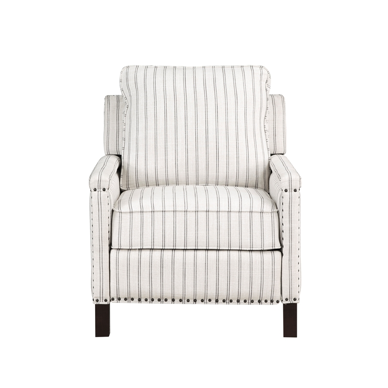 Pemberly Row Fabric Upholstery Reclining Chair in Beige & Gray Striped