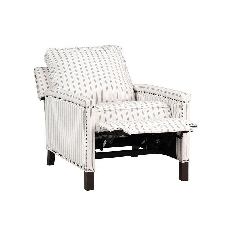 Pemberly Row Fabric Upholstery Reclining Chair in Beige & Gray Striped