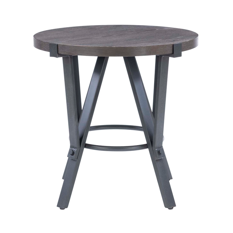 Pemberly Row 3 Pc Round Metal and Wood Occasional Table Set in Charcoal