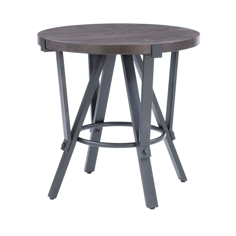 Pemberly Row 3 Pc Round Metal and Wood Occasional Table Set in Charcoal