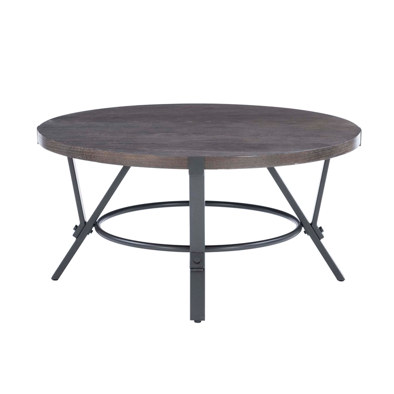 Pemberly Row 3 Pc Round Metal and Wood Occasional Table Set in Charcoal