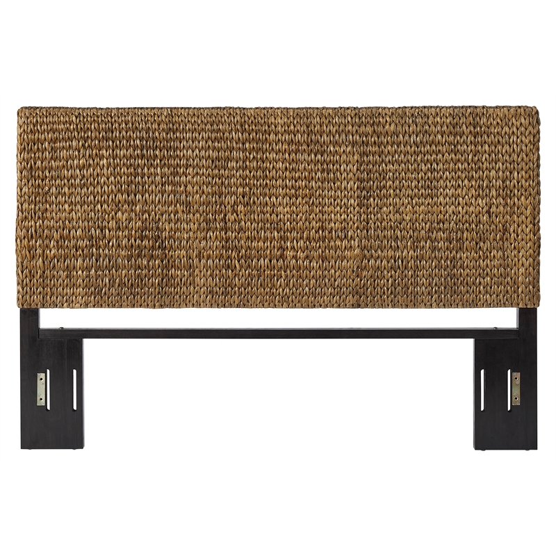 Pemberly Row Contemporary Wood/Rattan King Headboard in Sea Grass