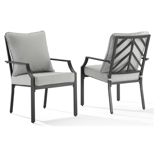 Pemberly Row 19&quot Metal Outdoor Dining Chair in Gray/Black (Set of 2)