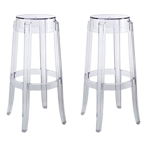 Pemberly Row 29.5&quot Modern Plastic Bar Stool in Clear (Set of 2)