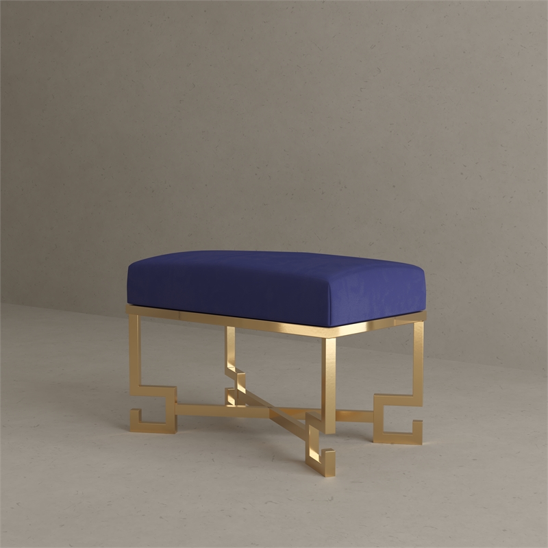 Pemberly Row Modern Stool in High Polish Gold and Navy Velvet