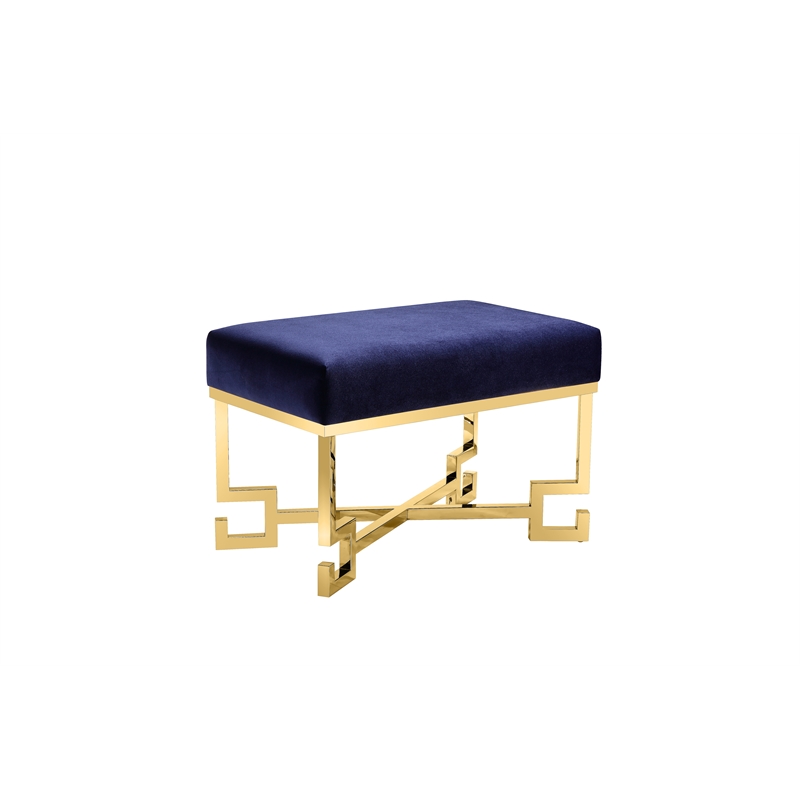 Pemberly Row Modern Stool in High Polish Gold and Navy Velvet