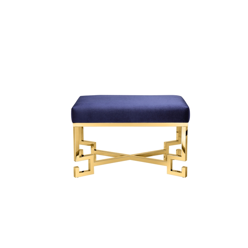 Pemberly Row Modern Stool in High Polish Gold and Navy Velvet