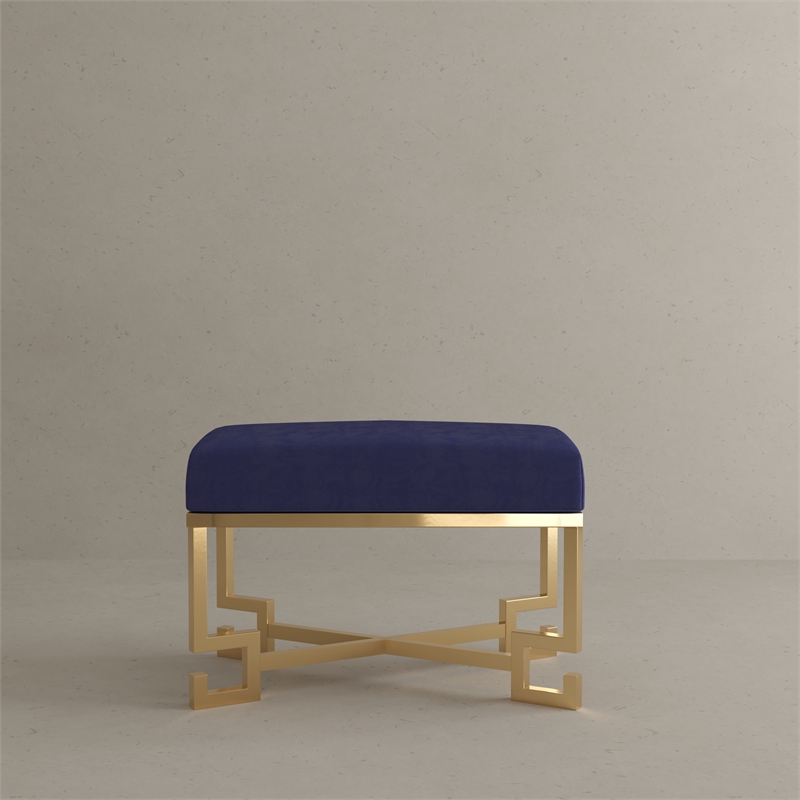 Pemberly Row Modern Stool in High Polish Gold and Navy Velvet
