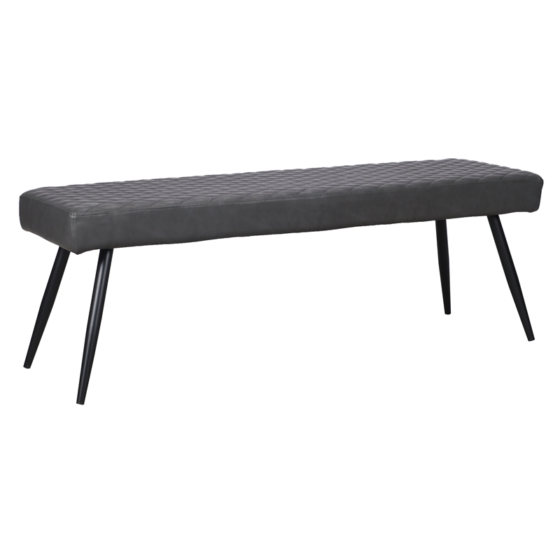 Pemberly Row Gray Faux Leather Upholstered Dining Bench w/ Black Sanded Legs
