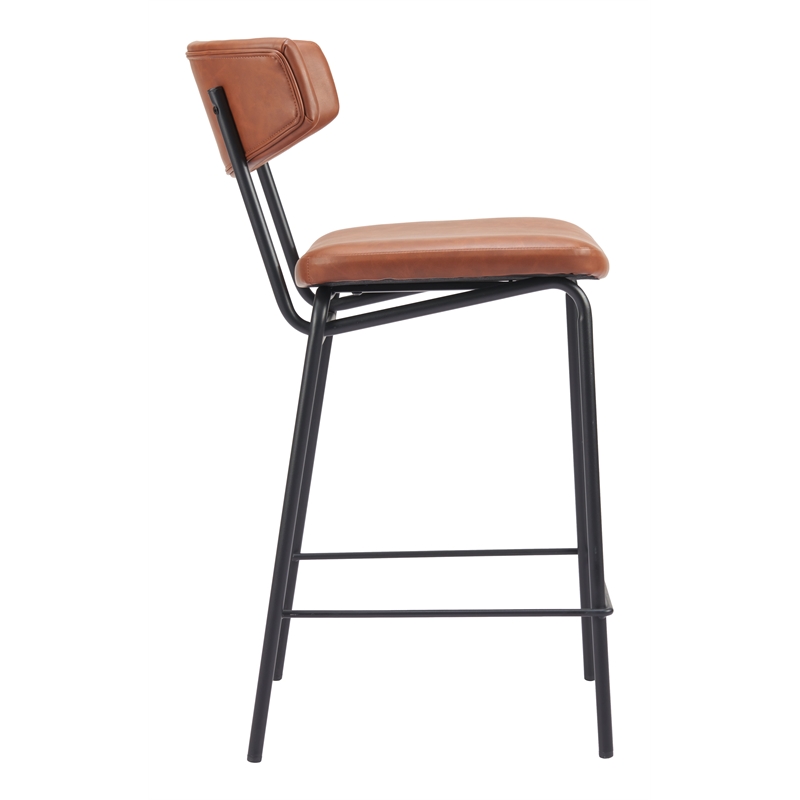 Pemberly Row Plush Faux Leather Upholstered Counter Stool in Brown/Black