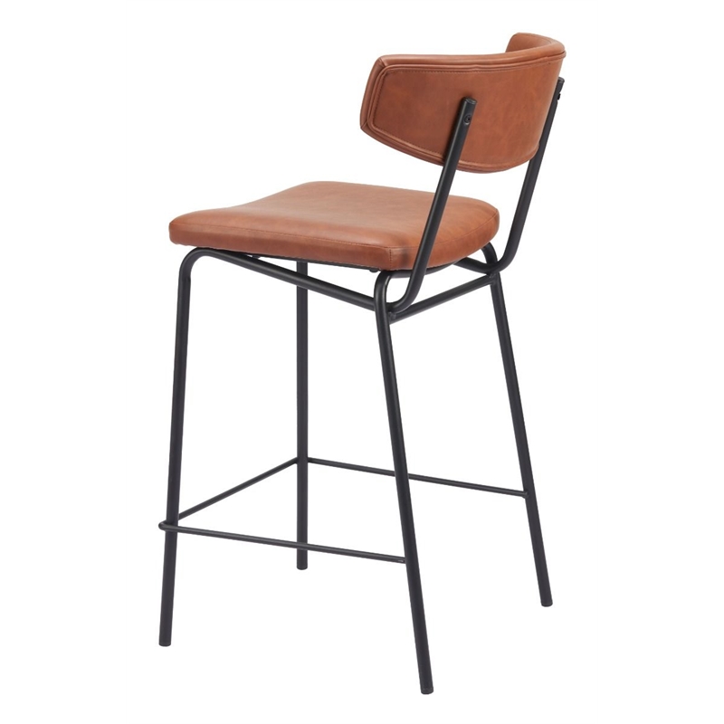 Pemberly Row Plush Faux Leather Upholstered Counter Stool in Brown/Black