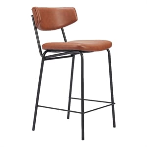 Pemberly Row Plush Faux Leather Upholstered Counter Stool in Brown/Black