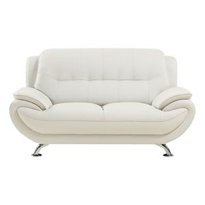 Pemberly Row Modern Contemporary Ivory Genuine Leather Loveseat