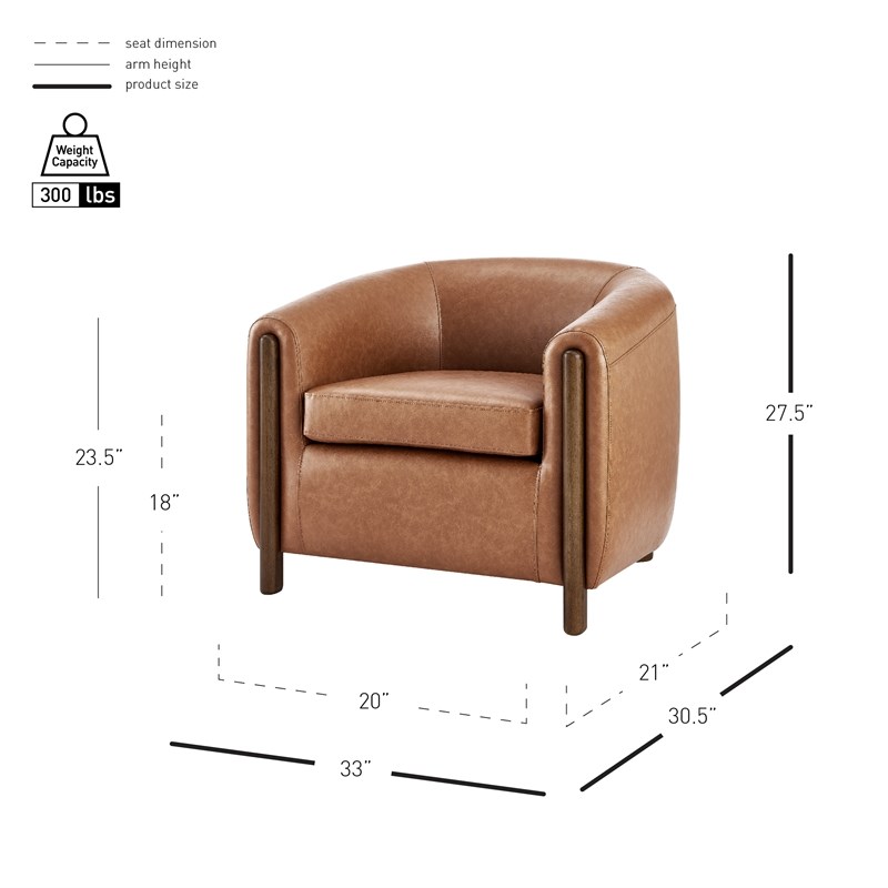 Pemberly Row Modern Faux Leather Accent Arm Chair in Vintage Cider