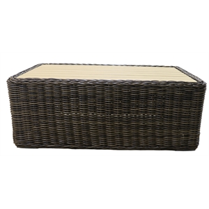 Pemberly Row Patio Furniture Coffee Table with Two Tone Brown/Beige PE Wicker