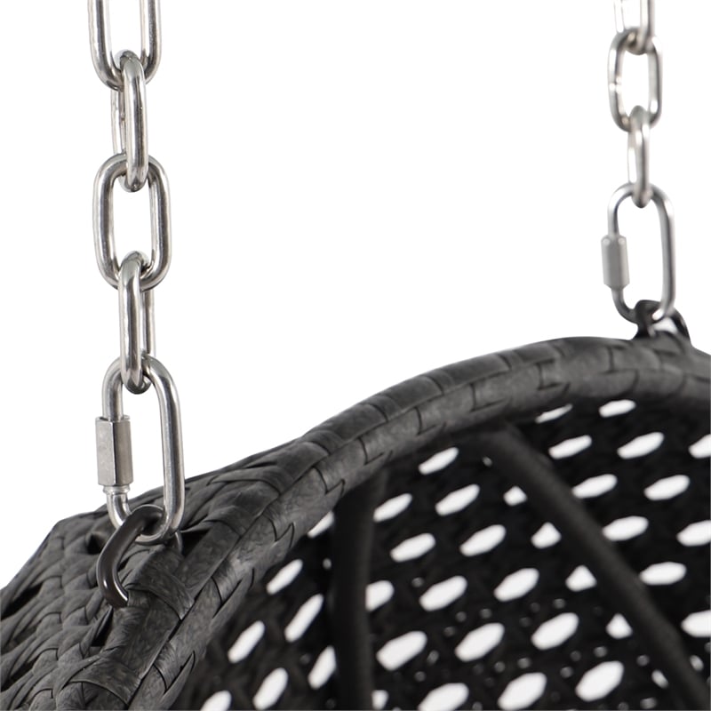 Pemberly Row Outdoor Wicker Hanging Double Egg Swing Chair in Charcoal Blue