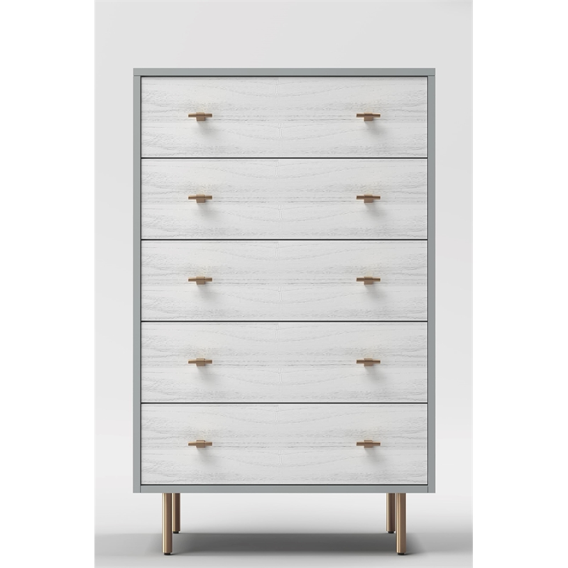 Pemberly Row Wood Small 4 Drawer Accent Chest in Natural Gray