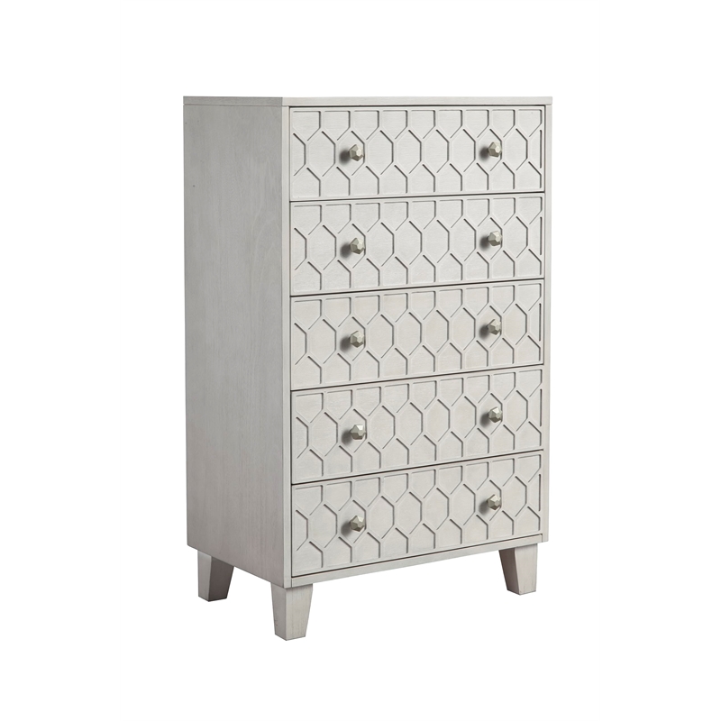 Pemberly Row Wood Small 4 Drawer Accent Chest in Natural Gray