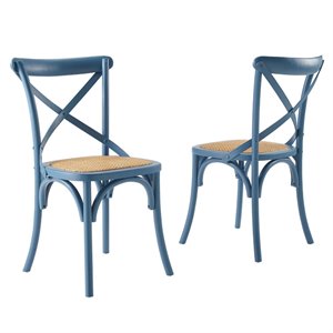 Pemberly Row 18.5&quot Elm Wood and Rattan Dining Side Chair in Harbor (Set of 2)