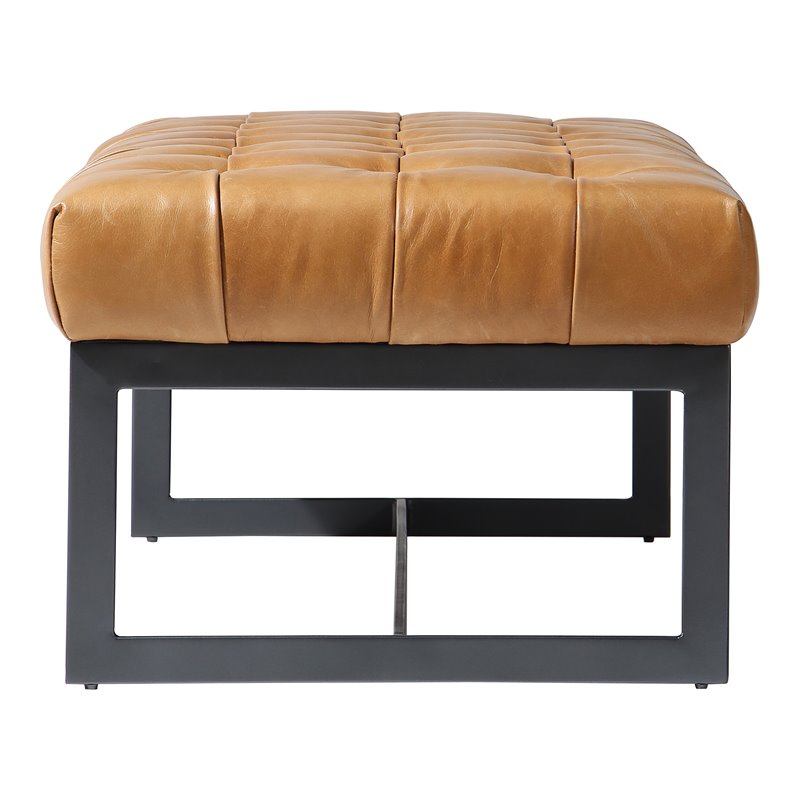 Pemberley Row Top Grain Buffalo Leather Tan Bench Rectangular Tufted 54