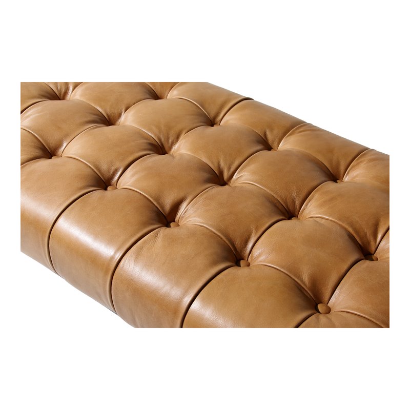 Pemberley Row Top Grain Buffalo Leather Tan Bench Rectangular Tufted 54