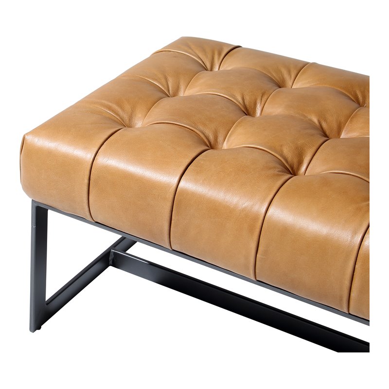 Pemberley Row Top Grain Buffalo Leather Tan Bench Rectangular Tufted 54