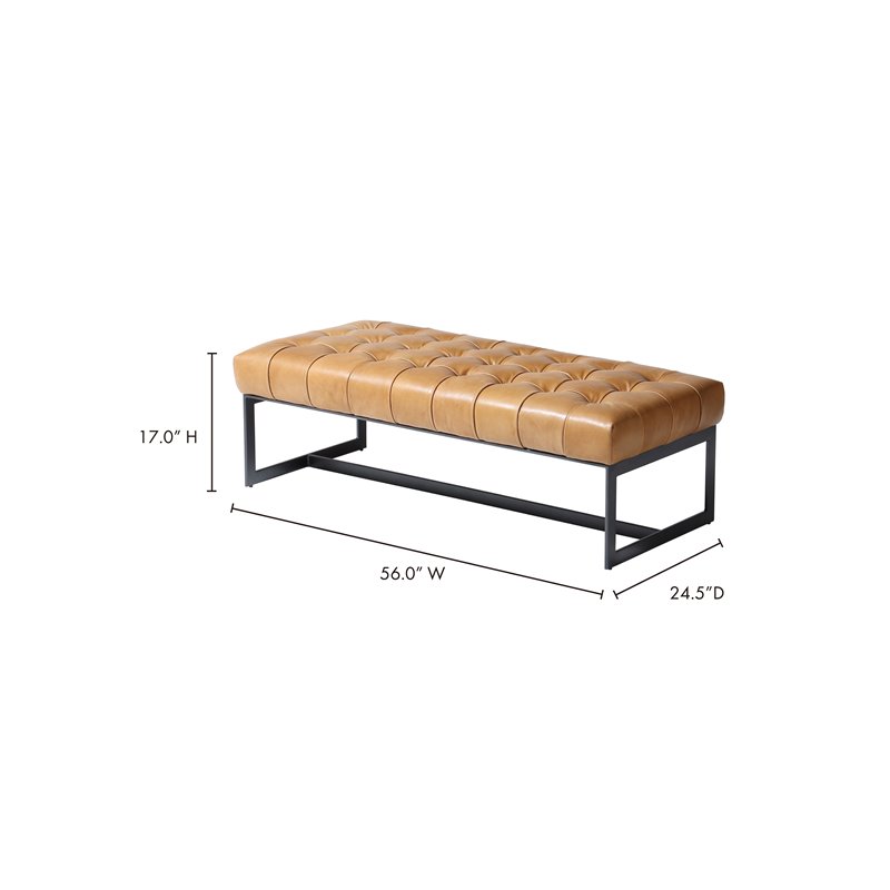 Pemberley Row Top Grain Buffalo Leather Tan Bench Rectangular Tufted 54