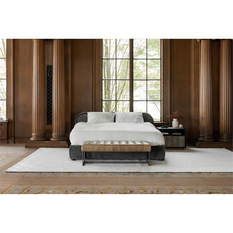 Pemberley Row Top Grain Buffalo Leather Tan Bench Rectangular Tufted 54