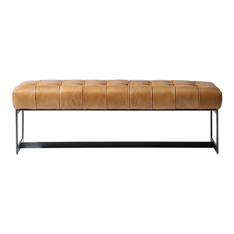 Pemberley Row Top Grain Buffalo Leather Tan Bench Rectangular Tufted 54