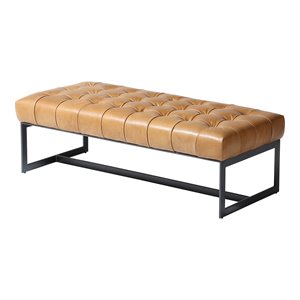 Pemberley Row Top Grain Buffalo Leather Tan Bench Rectangular Tufted 54&quotW x 24.5&quotD x 17&quotH Assembled