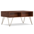 Pemberly Row Solid Wood Lift Top Coffee Table in Umber Brown and Gold
