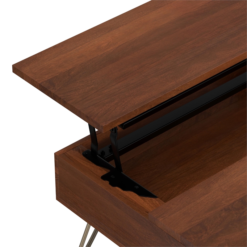 Pemberly Row Solid Wood Lift Top Coffee Table in Umber Brown and Gold