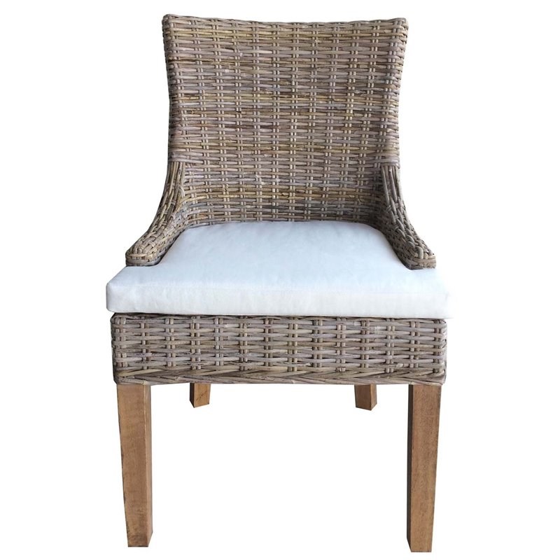 Pemberly Row Alfresco Wicker 2 Pc. Dining Chair Set in Kubu Gray