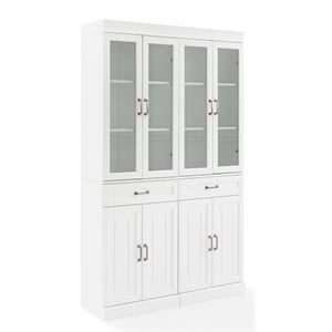 Pemberly Row Wood Pantry with Glass Door in White (Set of 2)