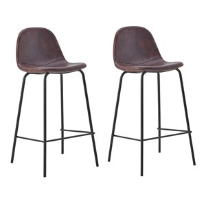 Pemberly Row 26&quot Faux Leather Counter Stools in Brown (Set of 2)