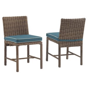 Pemberly Row 19.75&quot Fabric Dining Chair in Navy/Brown (Set of 2)