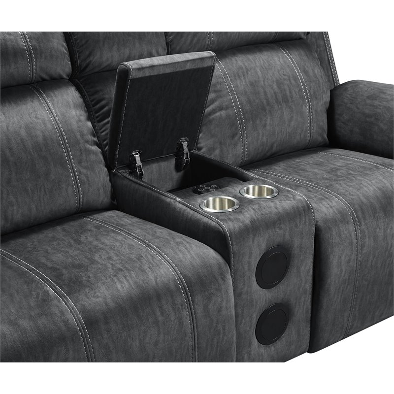 Pemberly Row Fabric Console Loveseat with Speaker in Shadow Gray
